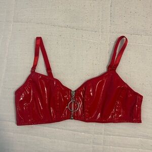 Red Shiny Bra with Front Zipper